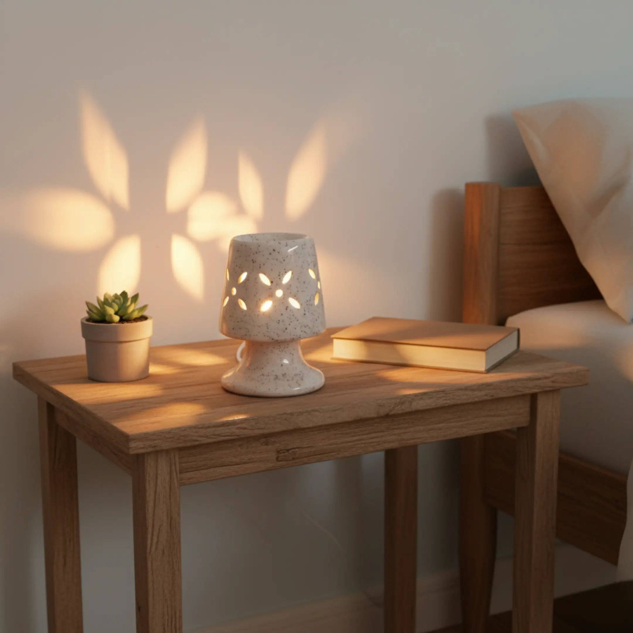 Ceramic Electric Aroma Diffuser with Built-in Bulb in Flower Cut Design (Large), view 1