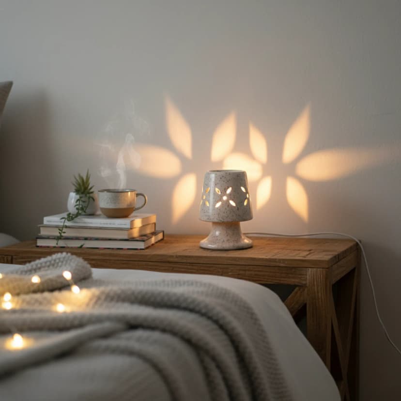 Ceramic Electric Aroma Diffuser with Built-in Bulb in Flower Cut Design (Large)